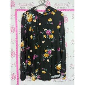 BB collection Floral Hooded Long-Sleeve Dress - Black with Yellow & Pink Blooms
